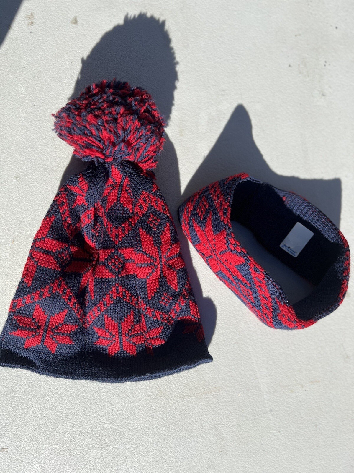 Lot of 2 New Vintahe Wigwam Wool Beanie & Ear Cover Blue Red Snowflake