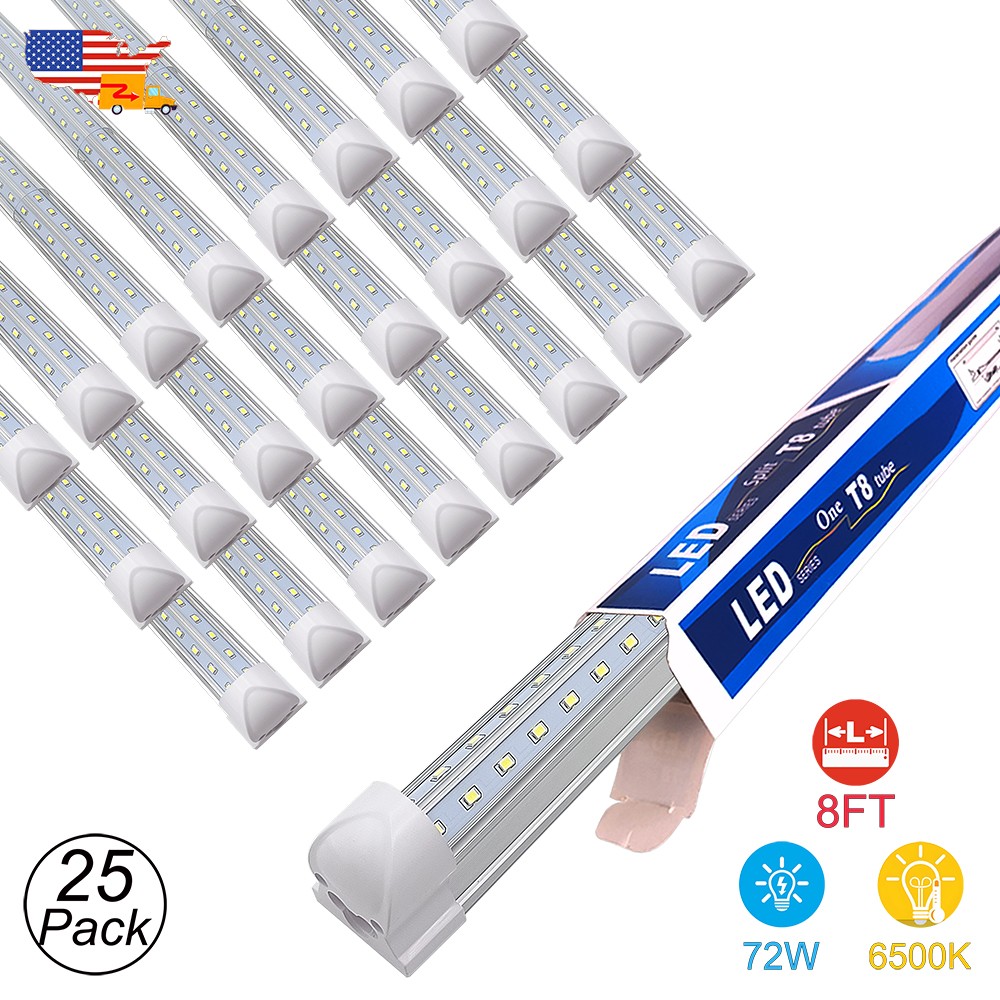 25 Pack 8Ft Led Shop Lights T8 Led Tube V Shape 72W Linkable 6500K 8' Led Bulbs