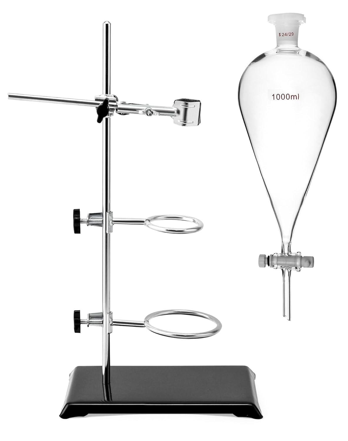 QWORK 1000ml Heavy Wall Conical Separating Funnel with 24/29 Transparent