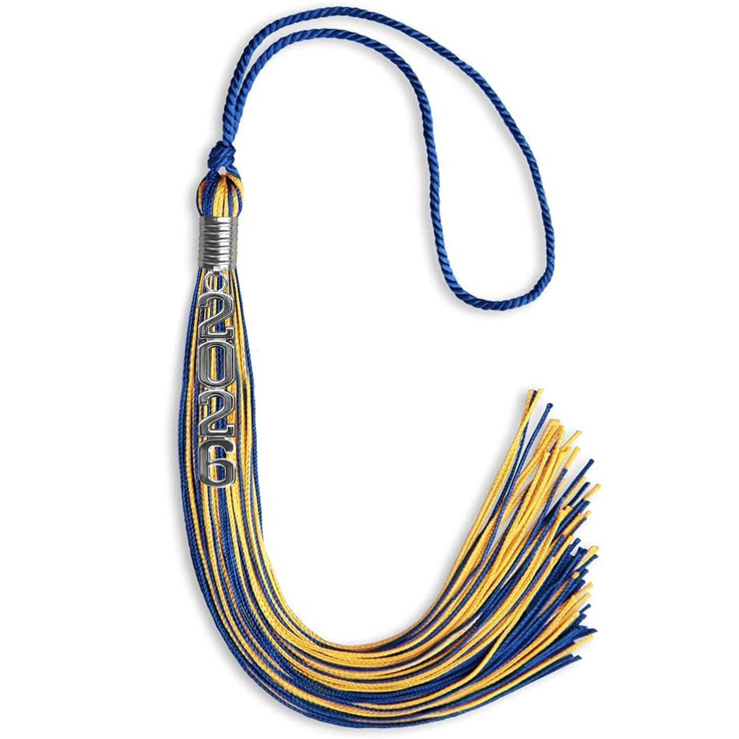 Endea Graduation Royal Blue/Gold Mixed Color Tassel With Stacked Silver Date Dro