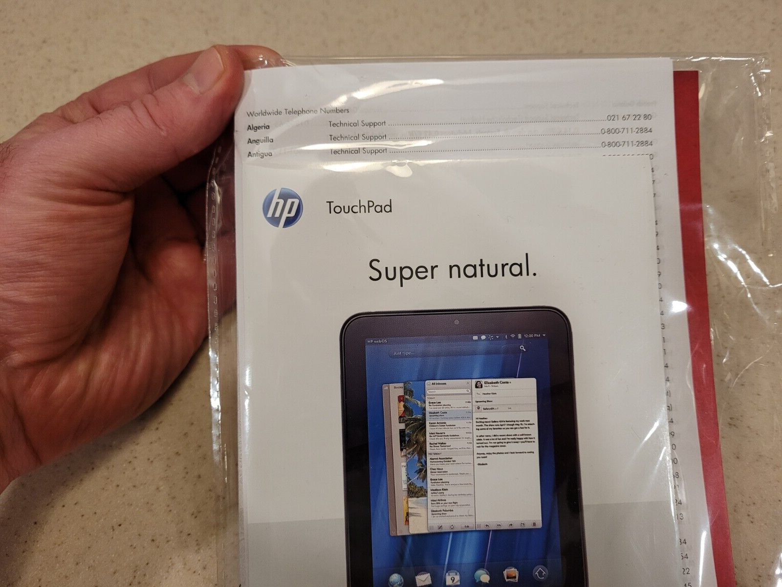HP Touchpad Instruction Manual, Sealed with Technical Support Phone Numbers