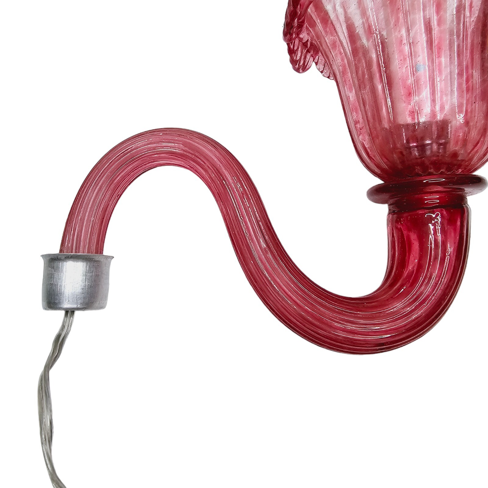Venetian Cranberry Chandelier Part Arm Shade Pink Glass Curved Leaf Ribbed #4