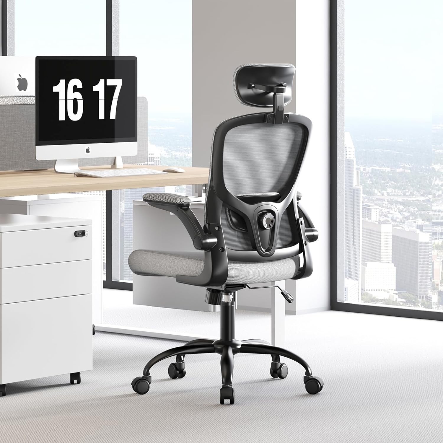 Office Computer Desk Chair Lumbar Support & Headrest Ergonomic Mesh Back Swivel
