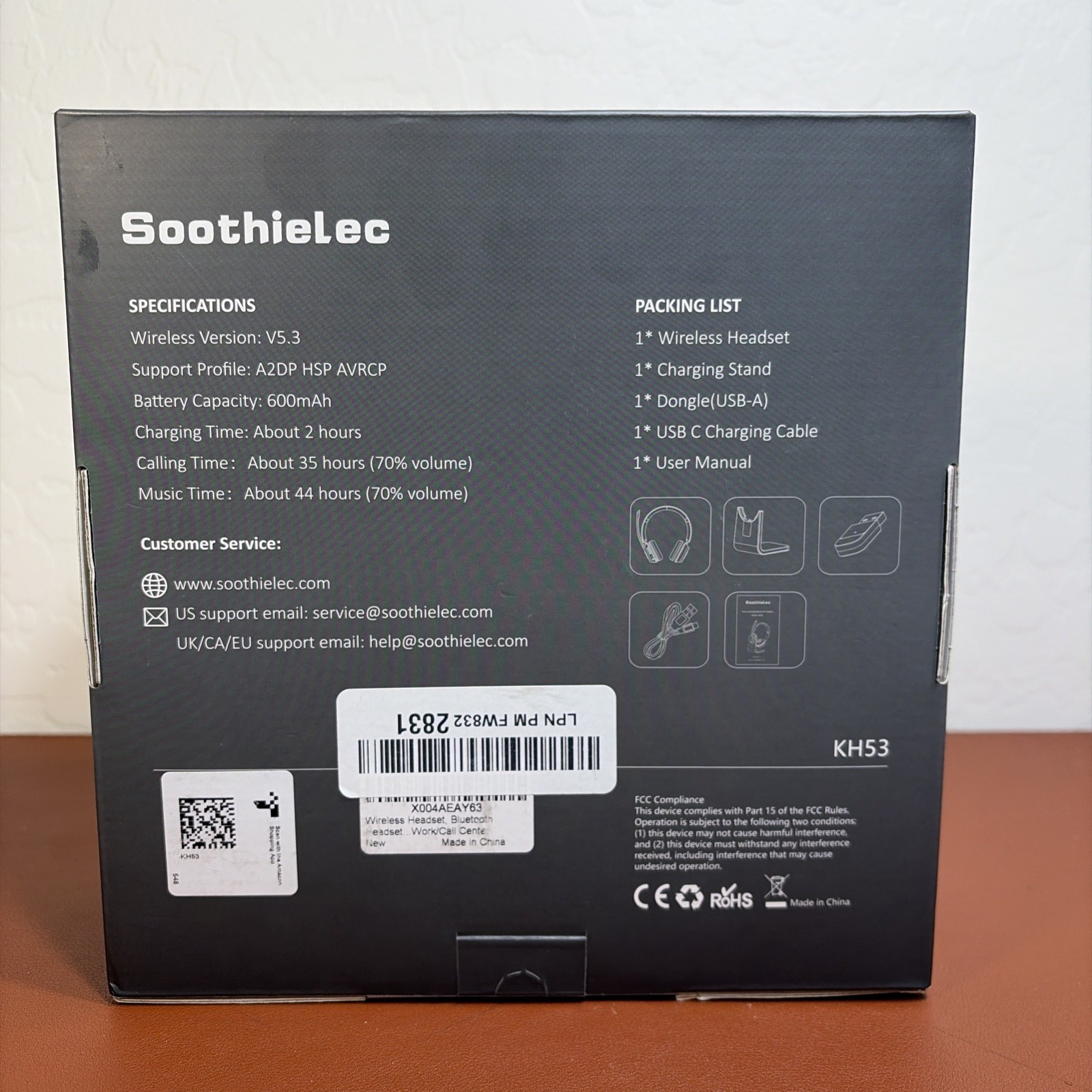 SoothieLec KH53 Wireless Bluetooth Headset Black Boom Mic Headband Double Ear