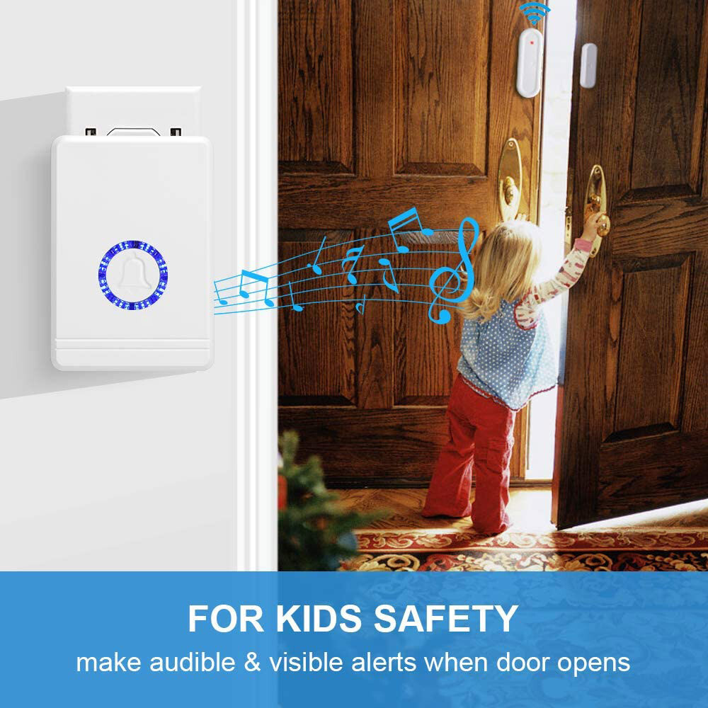 Wireless Doorbell Sensor Window Alarm Magnetic Door Chime 400m 3Sensor+2Receiver