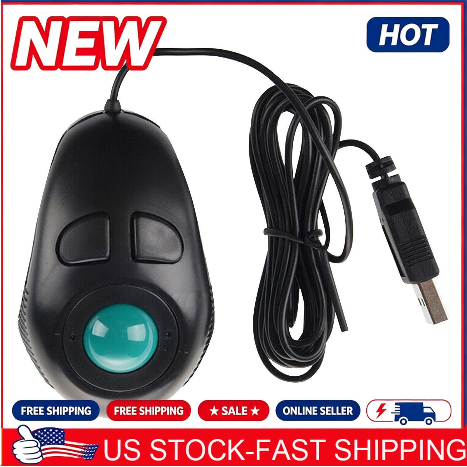 USB Wired Trackball Mouse Portable PC Laptop Finger Hand Held Computer Mice