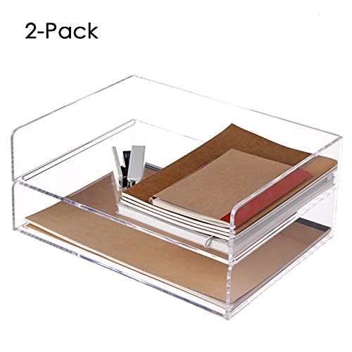 Acrylic Stackable Letter Tray Desk Organizer Horizontal Letter Tray, 2-Pack