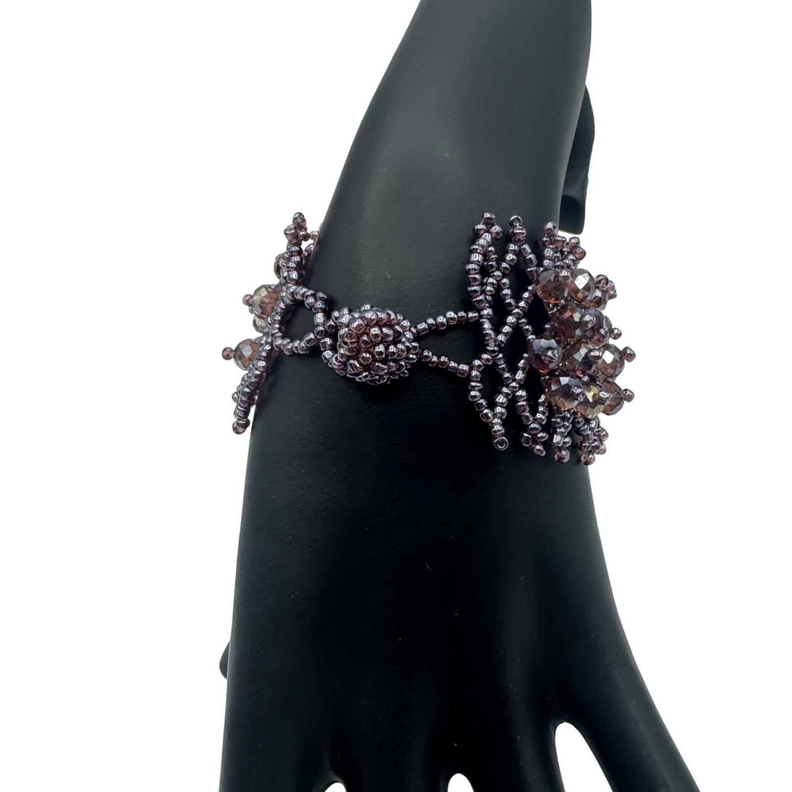 Purple Beaded Crystal Cluster Bracelet Handmade