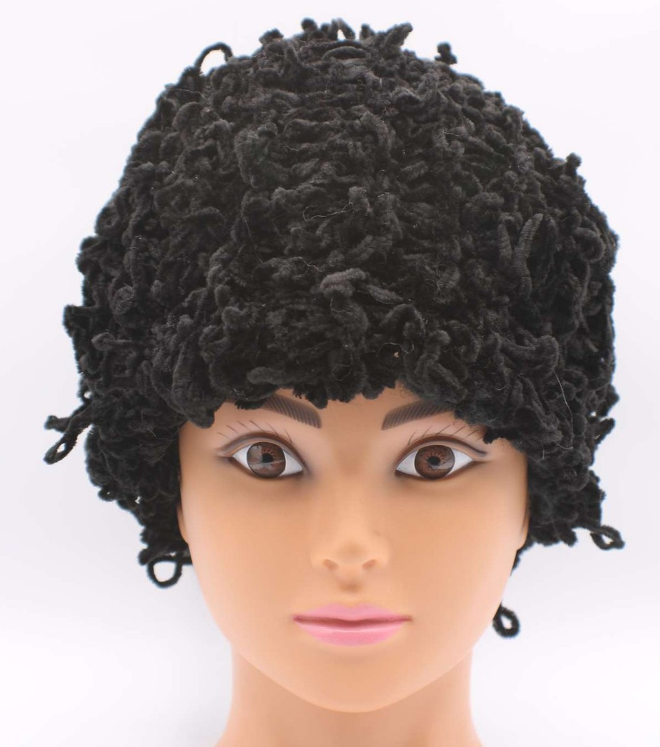 Black Curly Knit Beanie Hat Made in Italy Soft Acrylic Cozy Winter Fashion Vtg