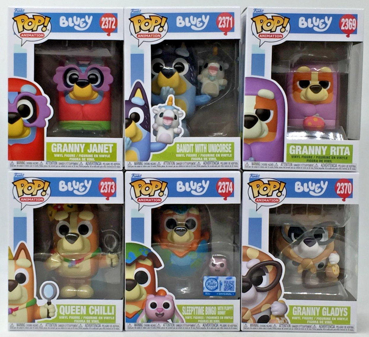 Funko Pop! Bluey Set of 6 Bandit #2371 Bingo #2374 Janet #2372 Rita #2369 #2370