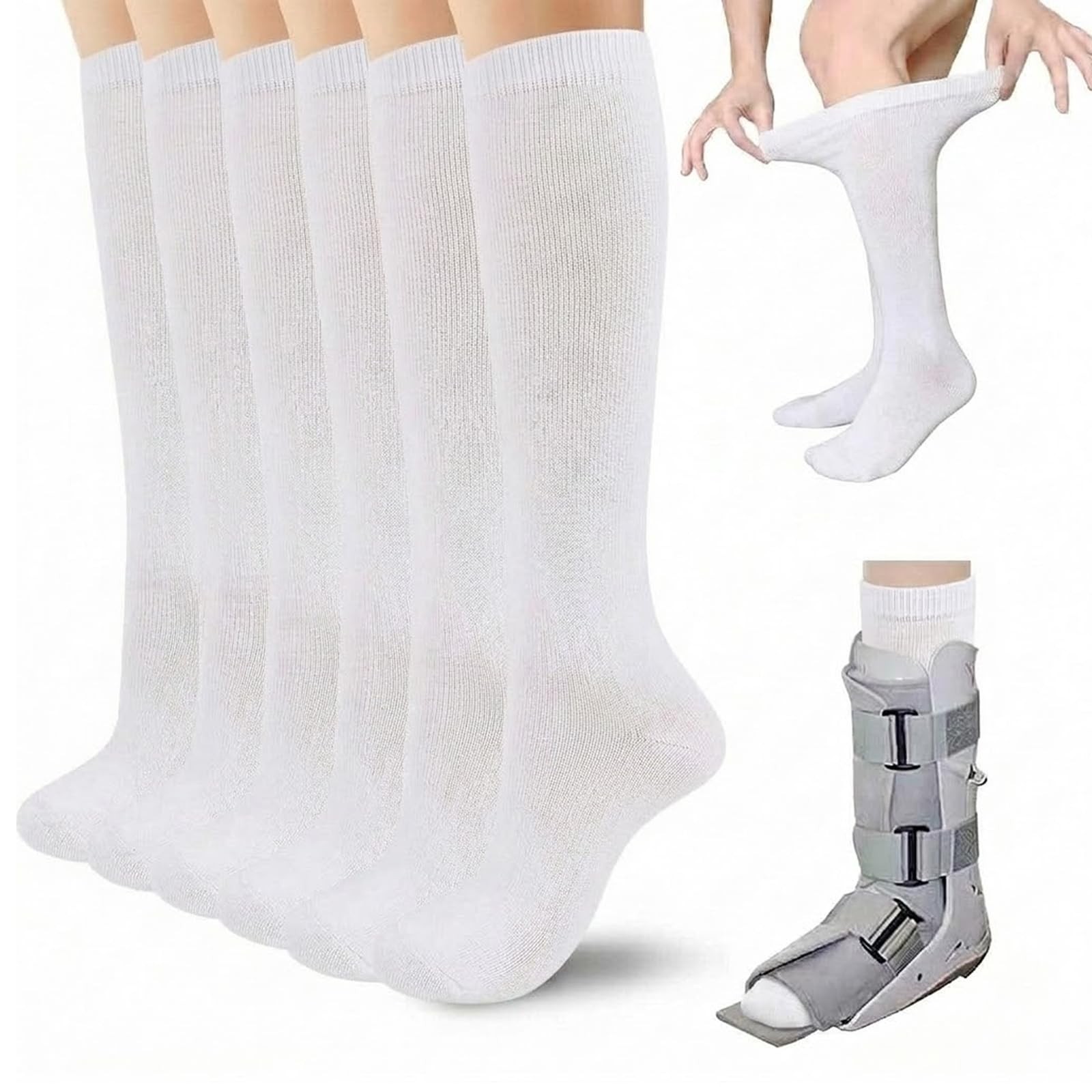 NCHEMDL Walking Boot Socks, 3 Pairs Tall Tube Sock 5-8, 3 Pairs-m-white