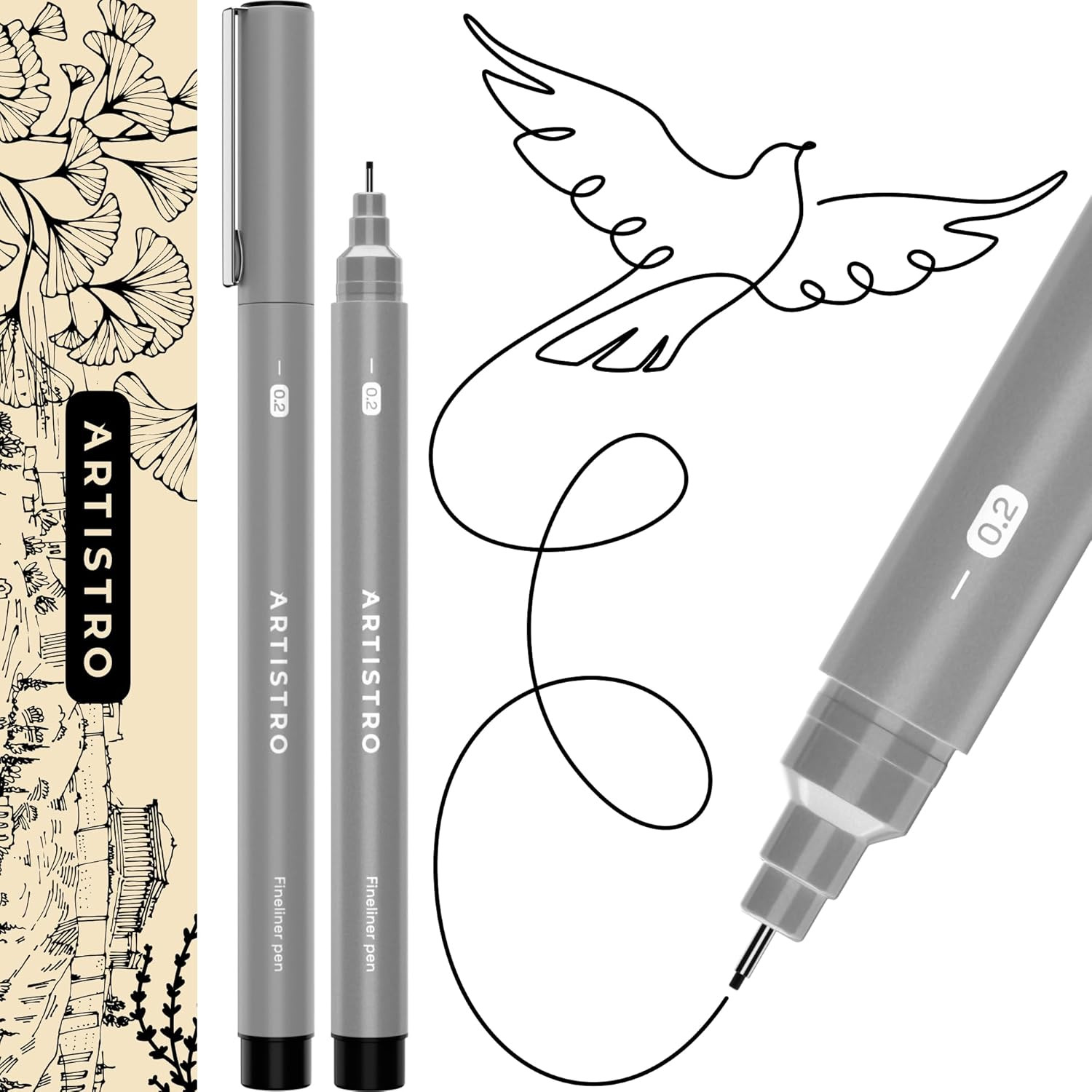 ARTISTRO Set of 2 Fineliner Pens, Black Micro Pens for Drawing, Waterproof Archi