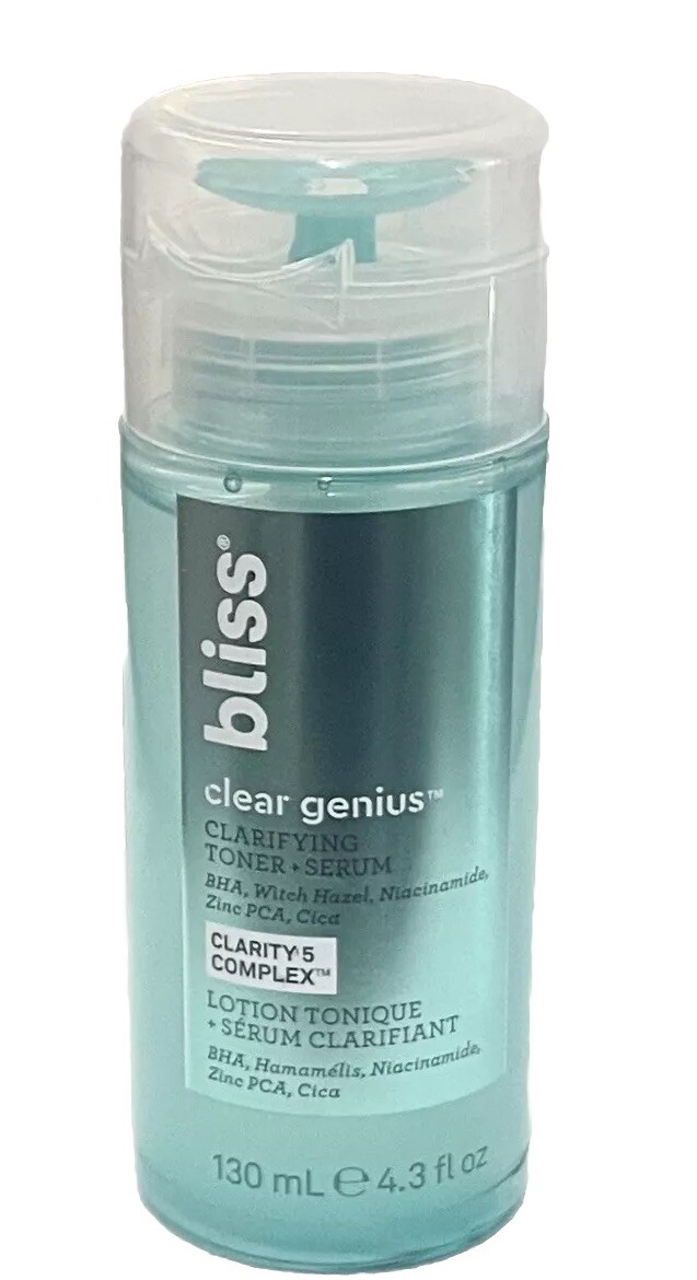Bliss Clear Genius Clarifying Toner & Serum Clarity 5 Complex, 4.3 oz 130 mL New