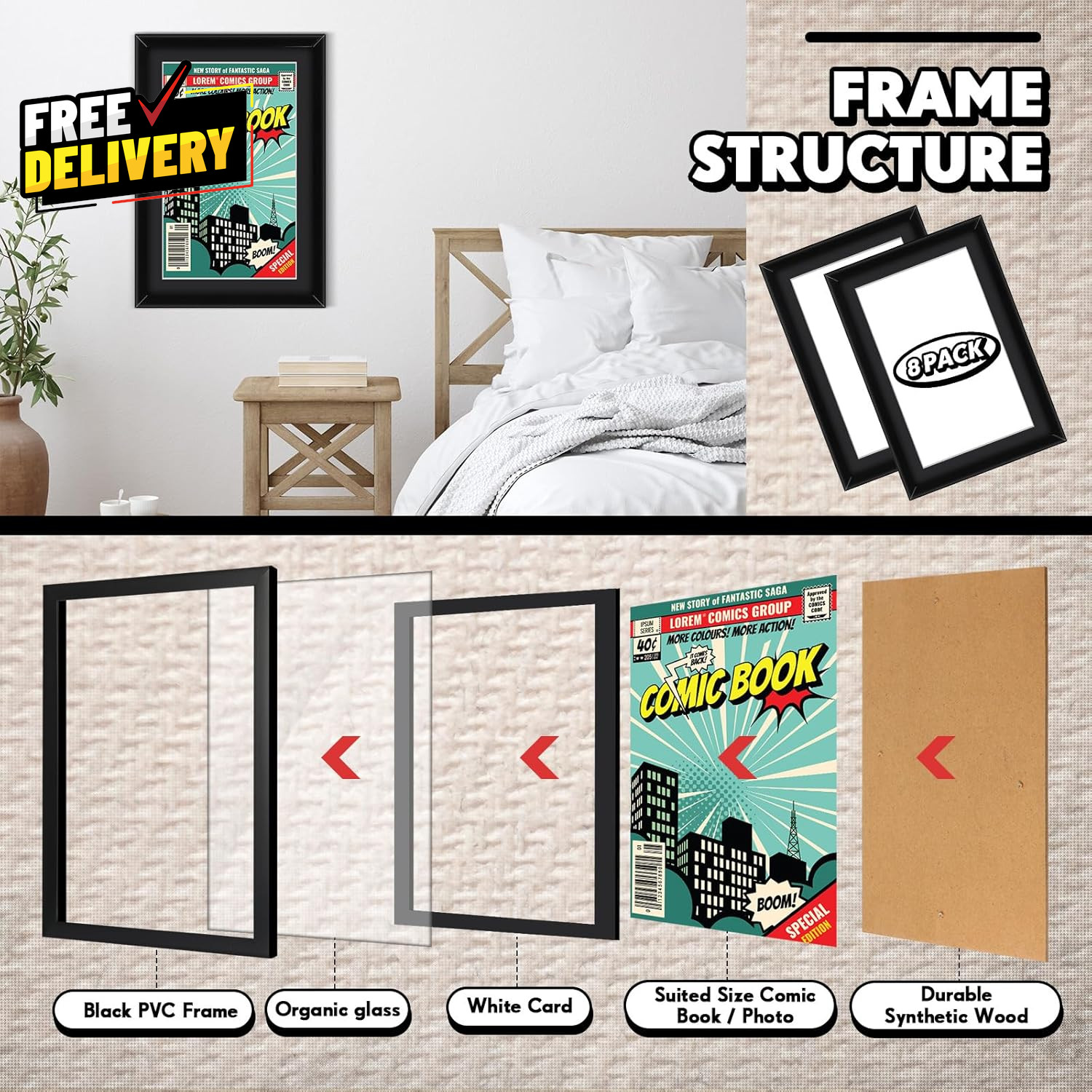 8 Pack Comic Book Frame UV Protection Comic Picture Magazine Frames Fits