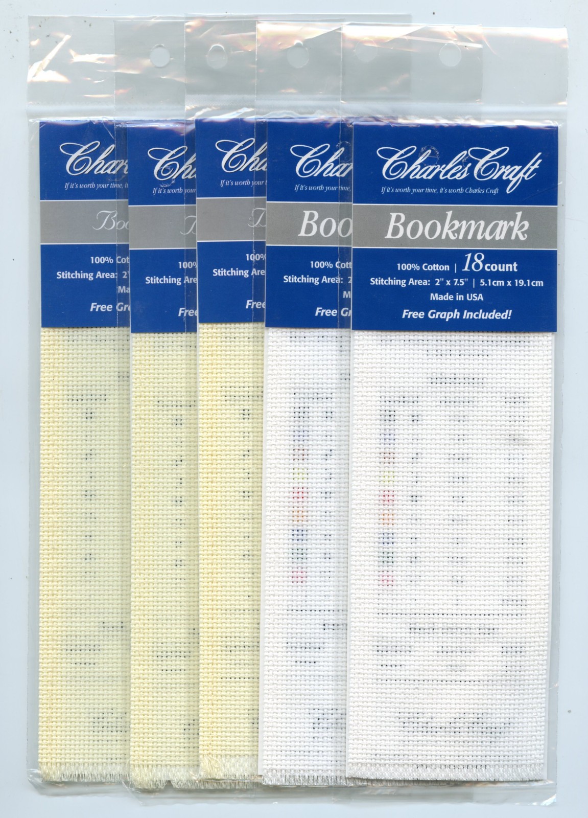 Lot Of 5 Charles Craft 18 Count Cross Stitch Bookmarks 2 White 3 Ivory