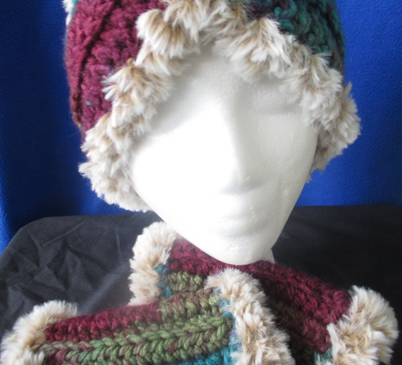 Winter Combo Set Snuggly Headwrap & Texting Gloves Faux Fur Trim Teen/Adult Size
