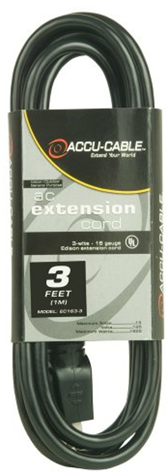 American DJ EC163-3 EC163-3 3'Blk,16/3Gauge, Edison Extension Cable ( Black )