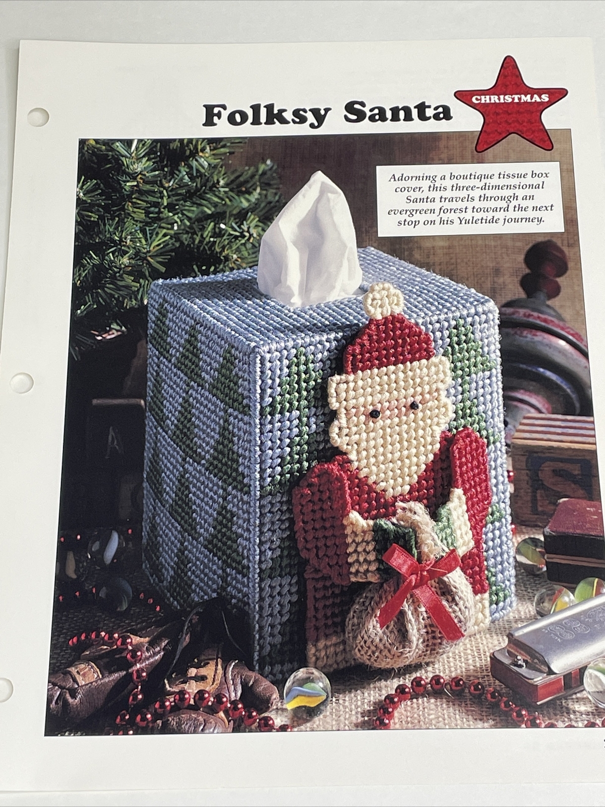 Folksy Santa Tissue Box Leisure Arts Plastic Canvas Pattern