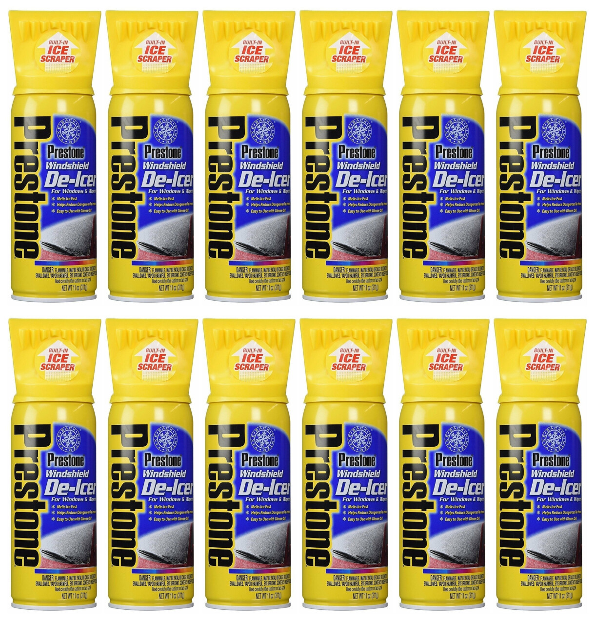 Prestone AS242 Windshield De-Icer SPRAY ICE REMOVER SCRAPER 11 Oz, 12 Pack
