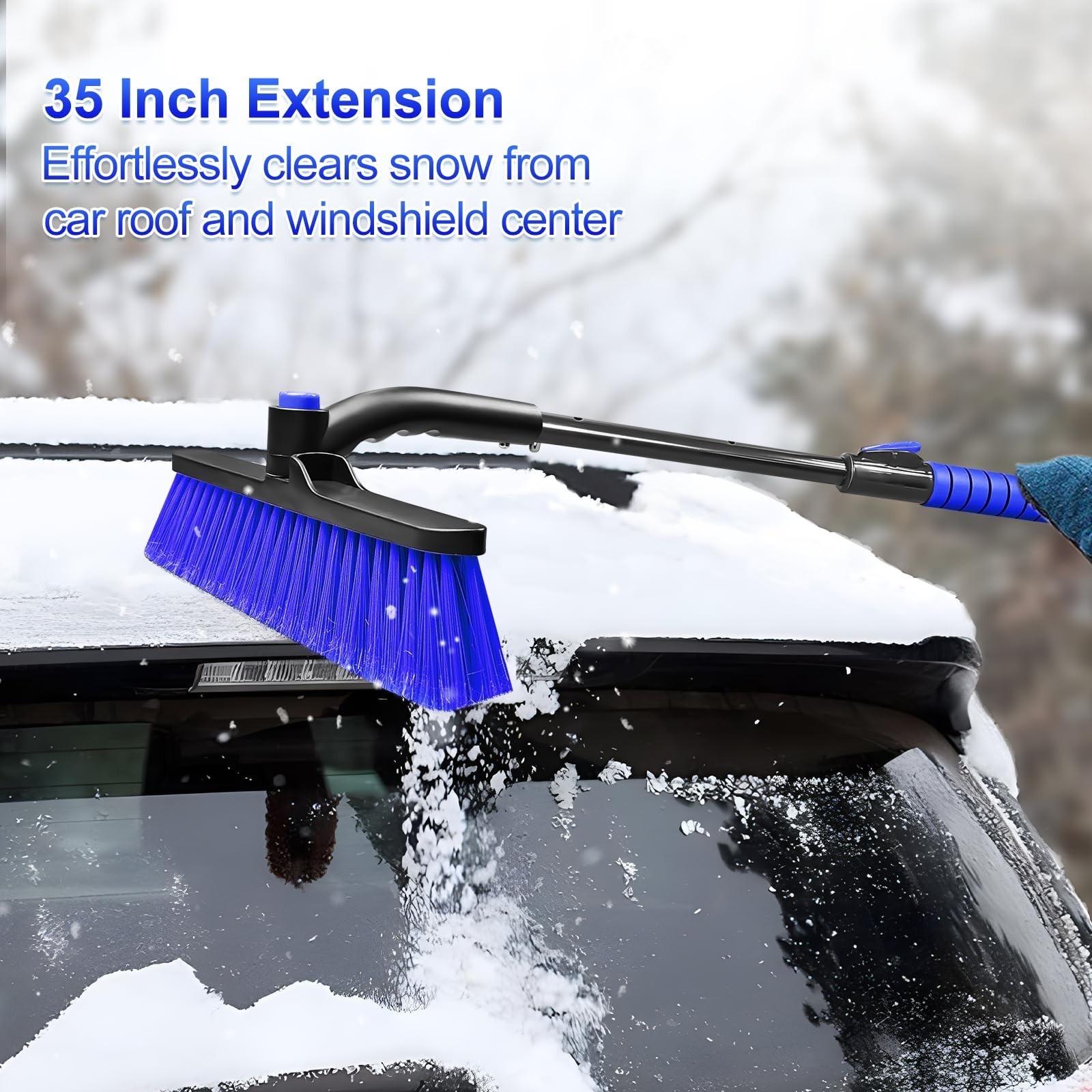 35" Extendable Ice Scraper & Snow Brush for Car Windshield - Foam Grip, Blue