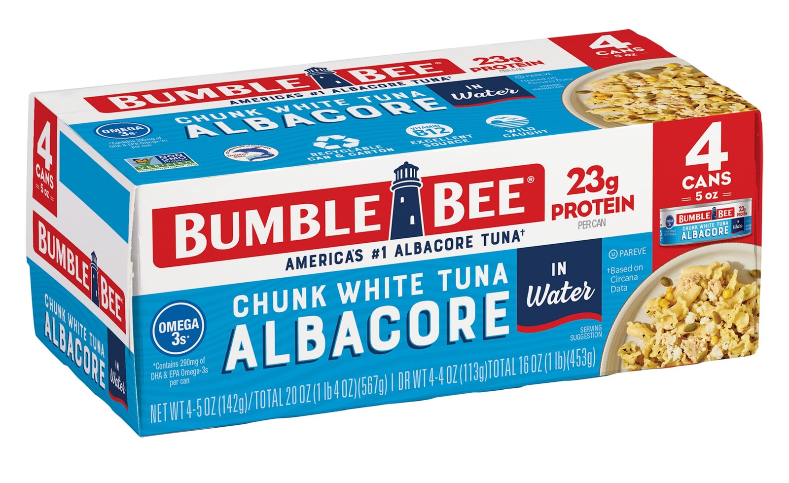 Chunk White Albacore Tuna in Water, 5 oz Can (Pack of 4) - Wild Caught Tuna -...