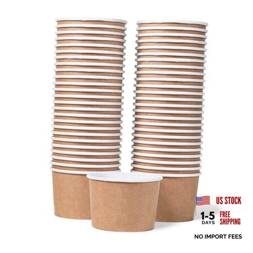 Paper Ice Cream Cups - 50-Count 9-Oz Disposable Dessert Bowls for Hot or Cold