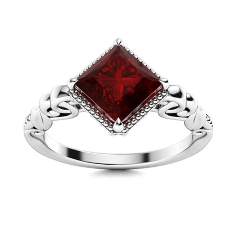 6mm Princess Cut Garnet 925 Sterling Silver Vintage Filigree Engagement Ring