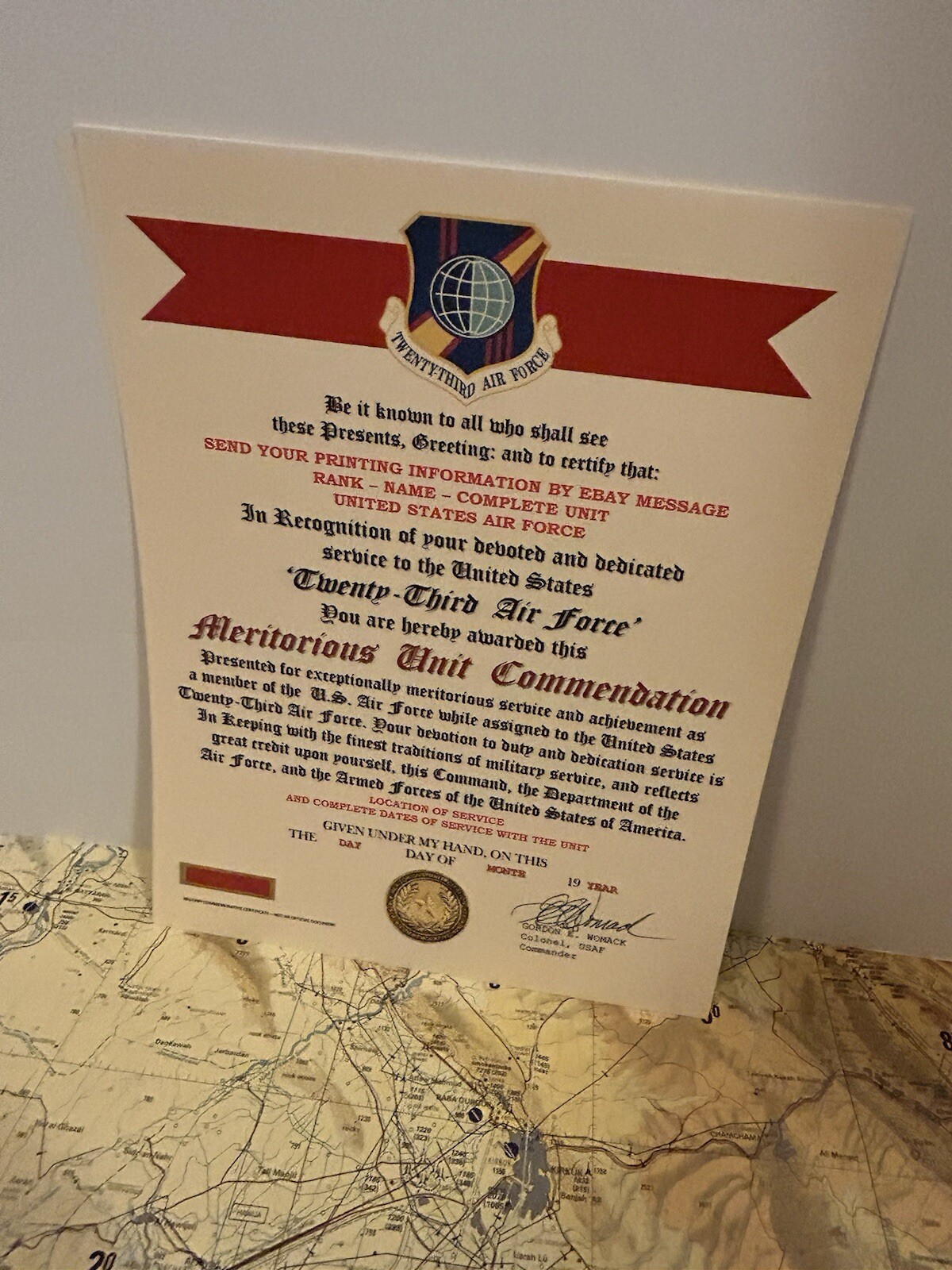 U.S. AIR FORCE / 23RD AIR FORCE - MERITORIOUS UNIT COMMENDATION CERTIFICATE
