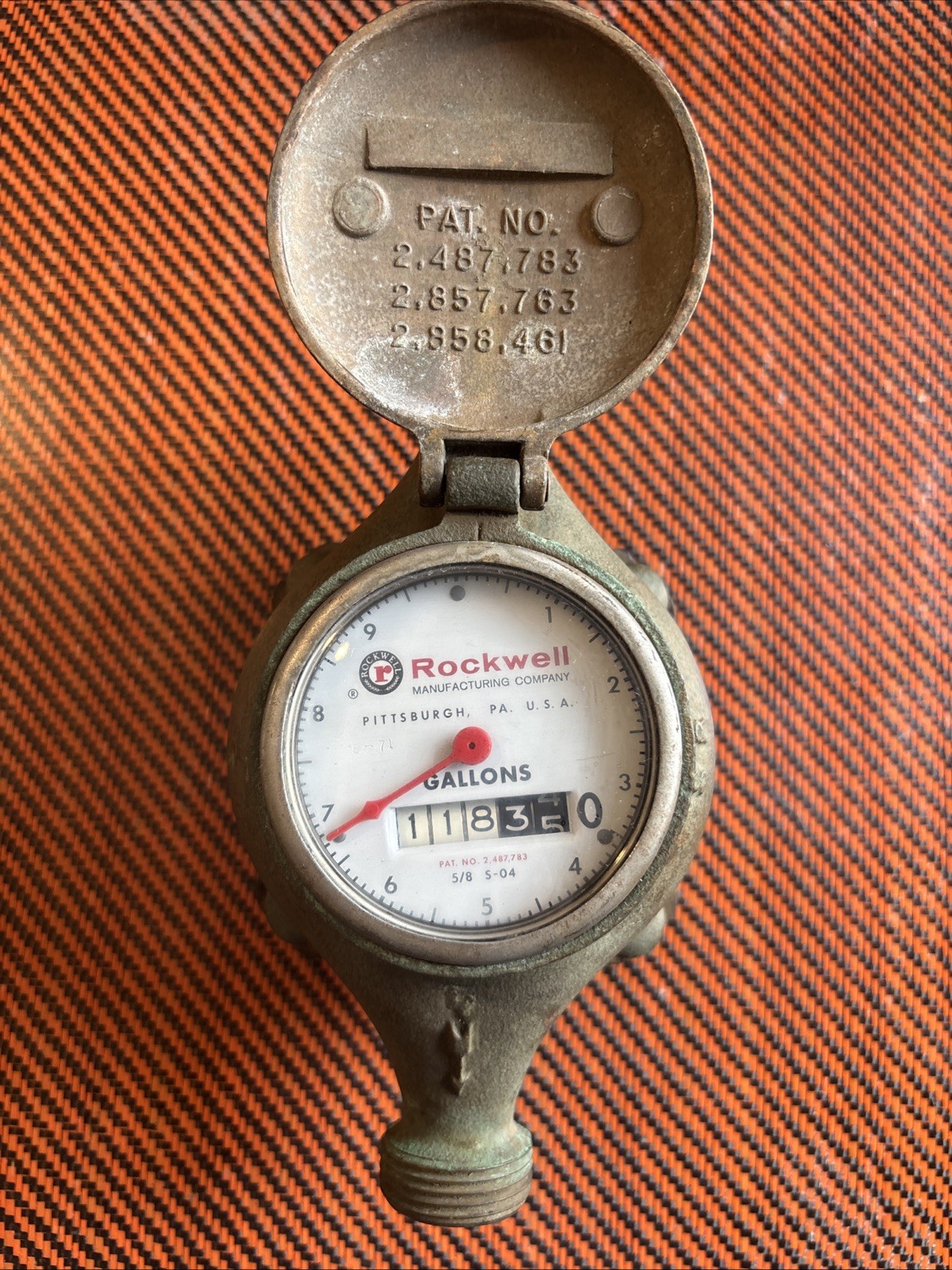 Vtg 50/60s BRASS WATER Meter ROCKWELL MADE IN USA 5/8” Inlet Pittsburgh PA