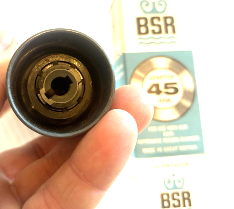GRAY BSR 45 RECORD ADAPTER SPINDLE ADAPTOR NOS BLUE BOX GREAT BRITAIN