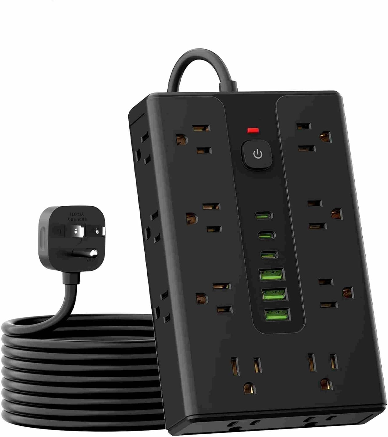 Power Board Surge Protector with 16 Sockets, Equipped with 3 USB a and 3 USB C P