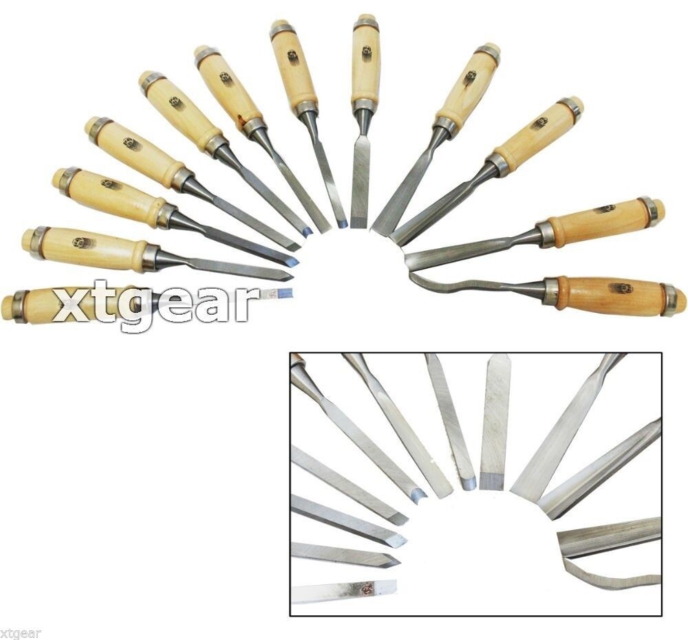12 Pc Wood Carving Chisel Set 8" Wood Chisel Tool Hand Set Heavy Duty Work New
