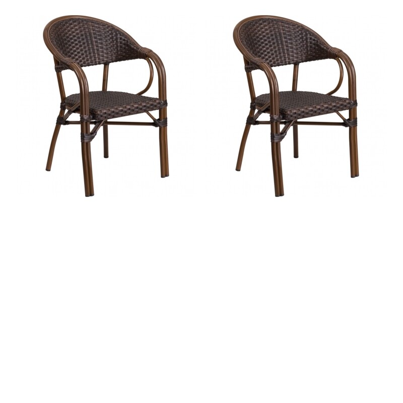 2 PACK All Weather Brown Rattan Outdoor Patio Dining Chair with Aluminum Frame