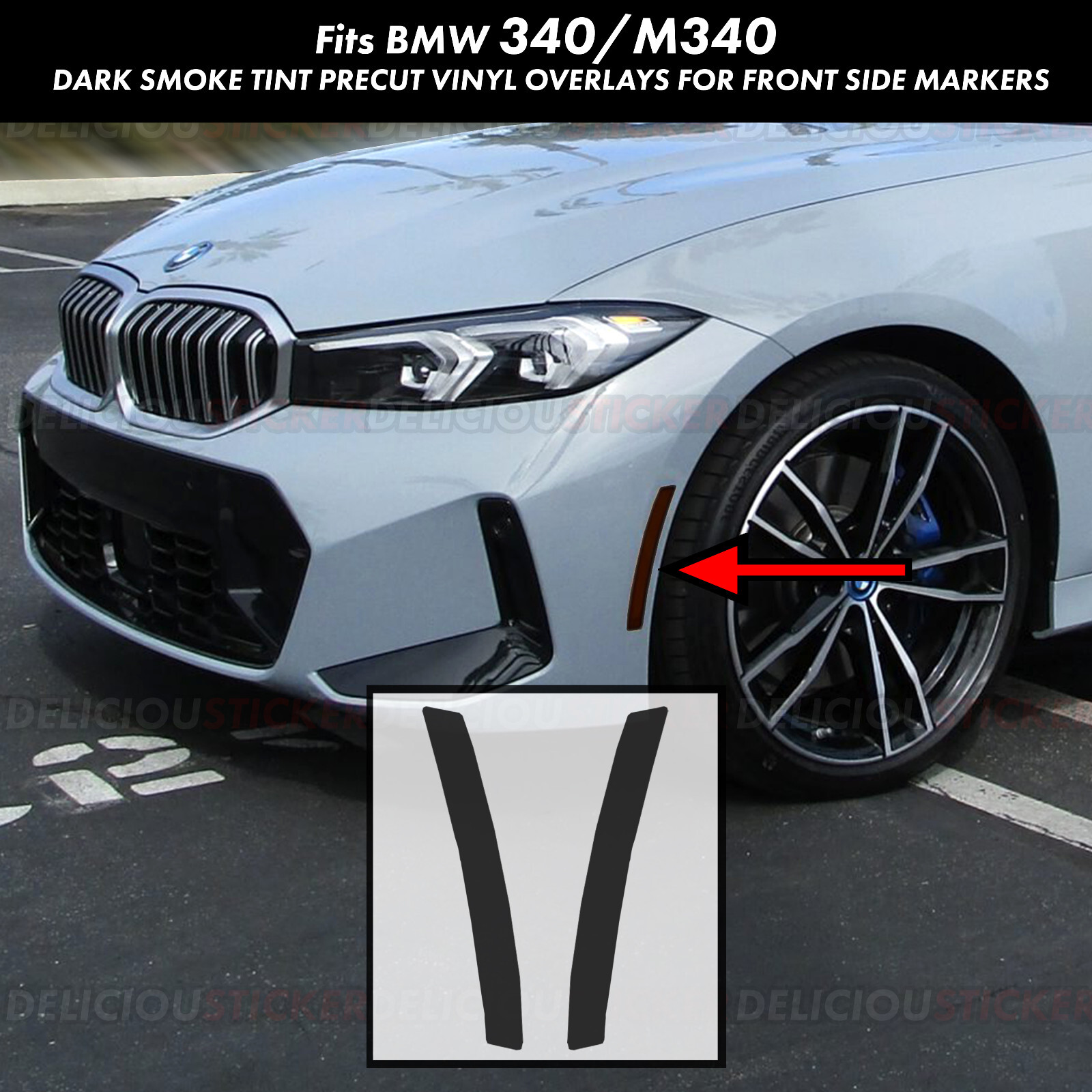 For 23-26 BMW 330i M340i G20 3 Series Side Marker Smoke Decal Tint Overlay Vinyl