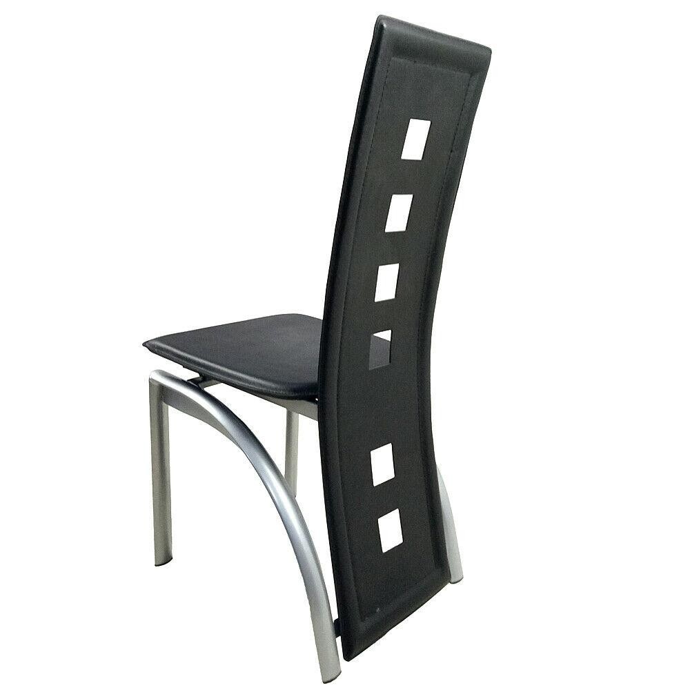 Set of 4 Dining Chair Elegant Design Kitchen Dinette Room Black Leather Backrest