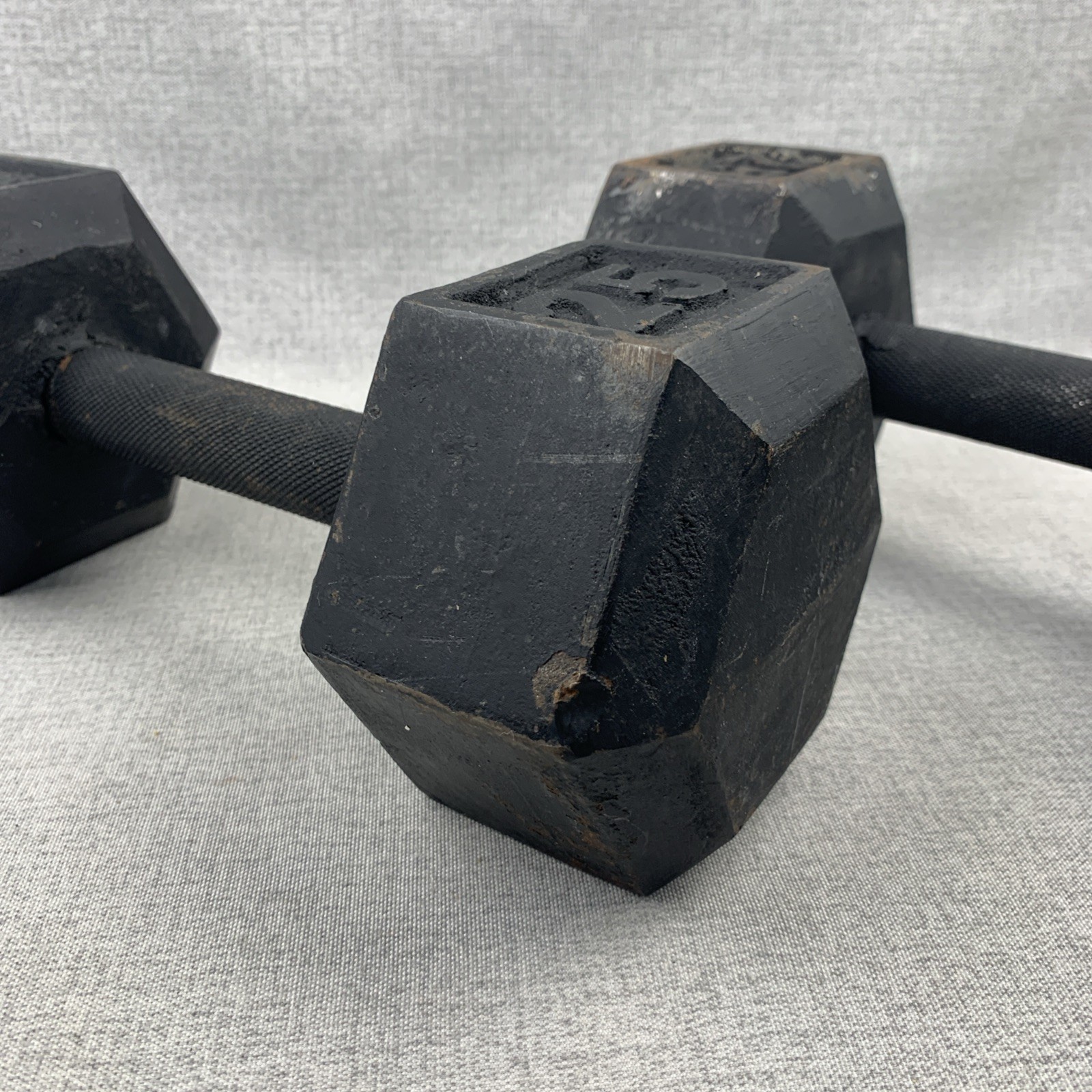 Vintage York 25 lbs Round Dumbells Pair - Hexagon Head