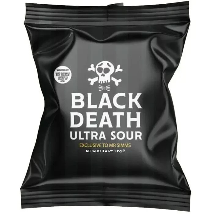 BLACK DEATH ULTRA Sour Challenge Candy Mr Simms WHOLE 4.7 Oz BIG Bag