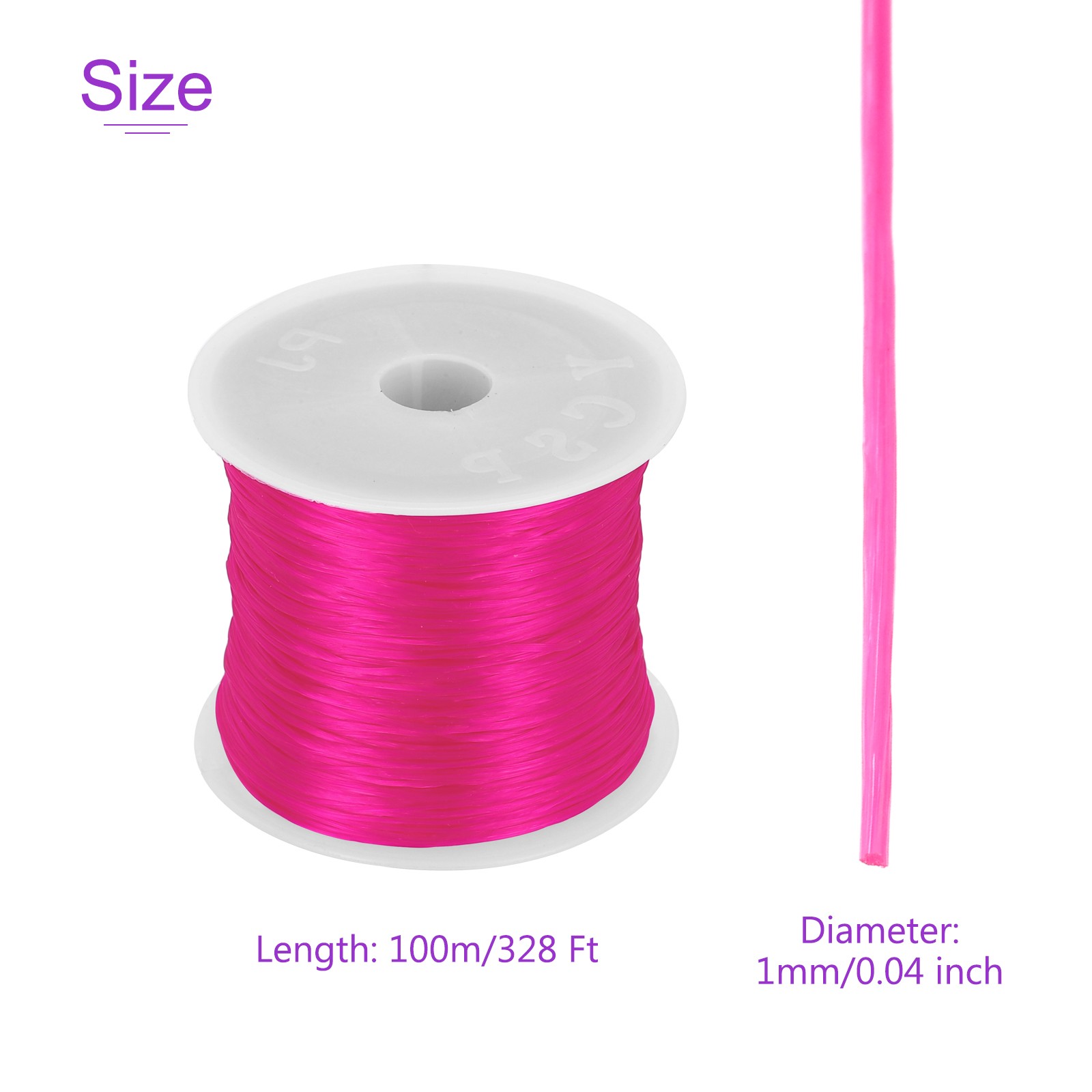 2 Rolls Elastic String for Bracelets, 1mm Stretch Bead Cord Rose Red, 100m