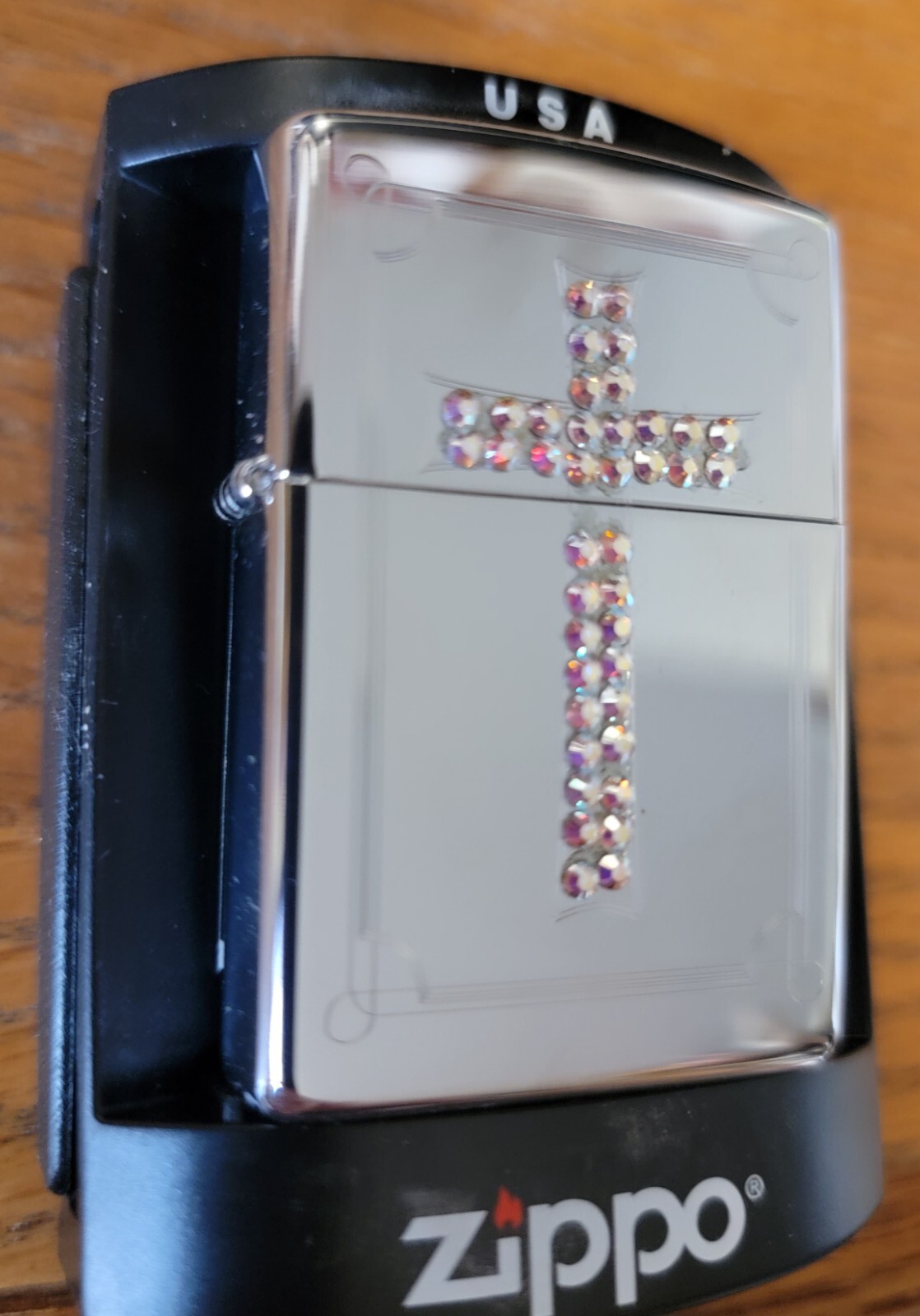 Zippo 20191 Cross w acrylic beads Hi Polish New in case retired 2005