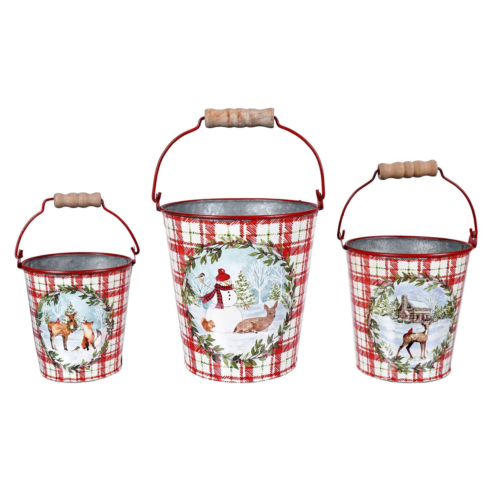 Red Plaid Buckets Set/3