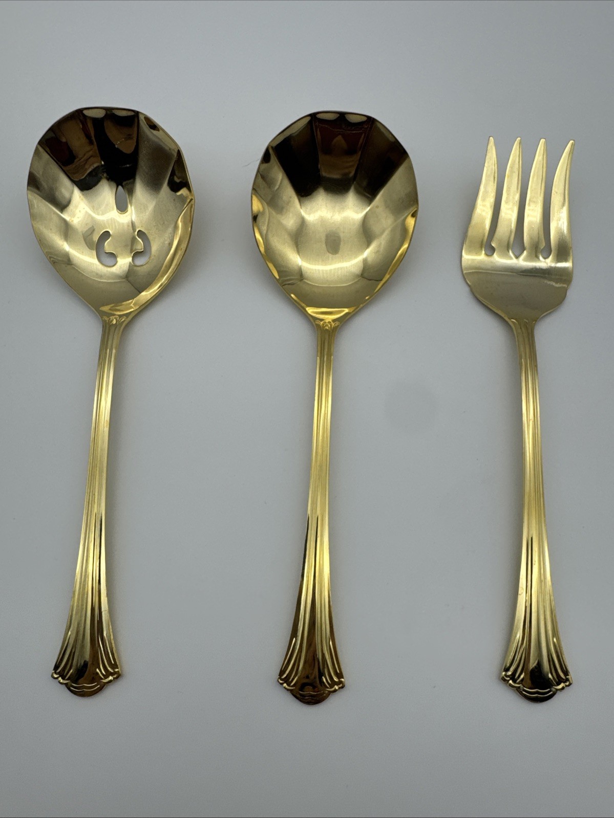 3 Excel St Joan Gold Electroplate Solid & Pierced Casserole Spoon & Fork