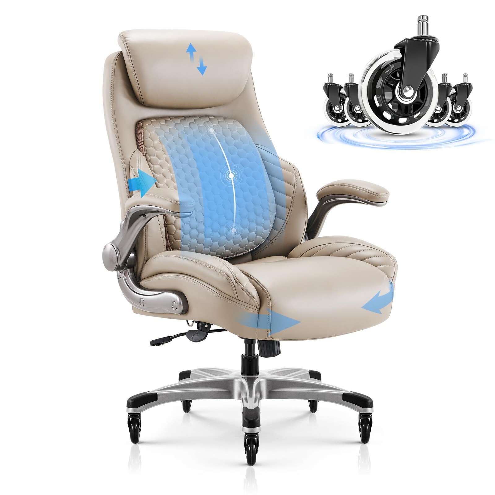 Office Ergonomic Desk High Back Executive Chair with Pop-Out Lumbar Support, ...