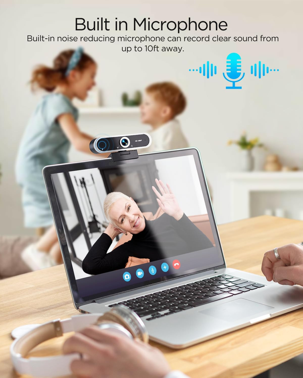 Webcam 1080P with Microphone & Privacy Cover for Pc/Laptop, USB Computer Camera