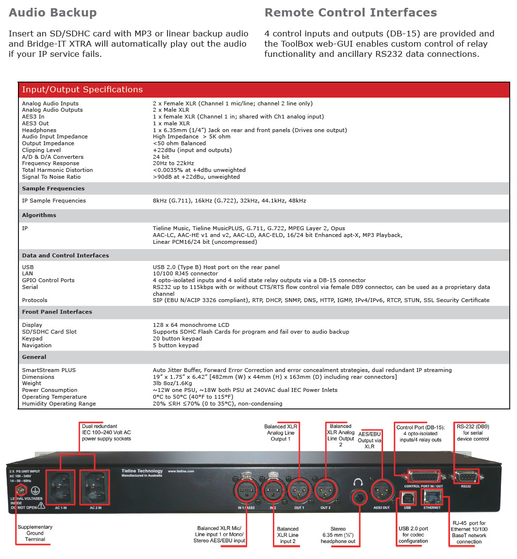 Tieline Bridge-IT XTRA TLB5150 Audio Over IP Codec Internet AoIP SIP Endpoint