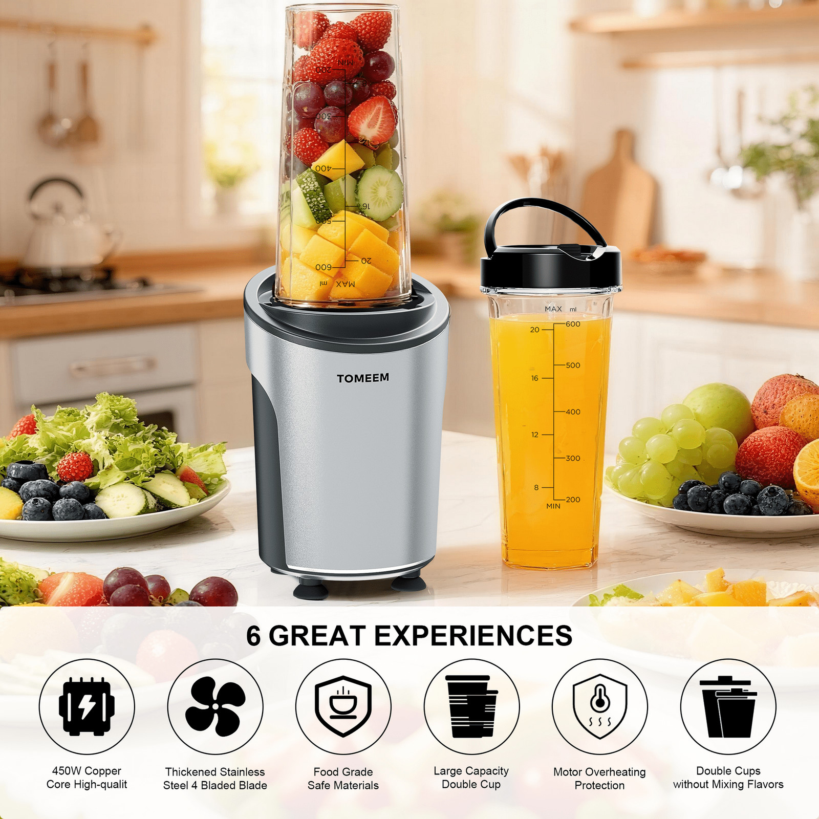Blender for Smoothies and Shakes with 20oz Travel Lid, 18000RPM Hight Speed