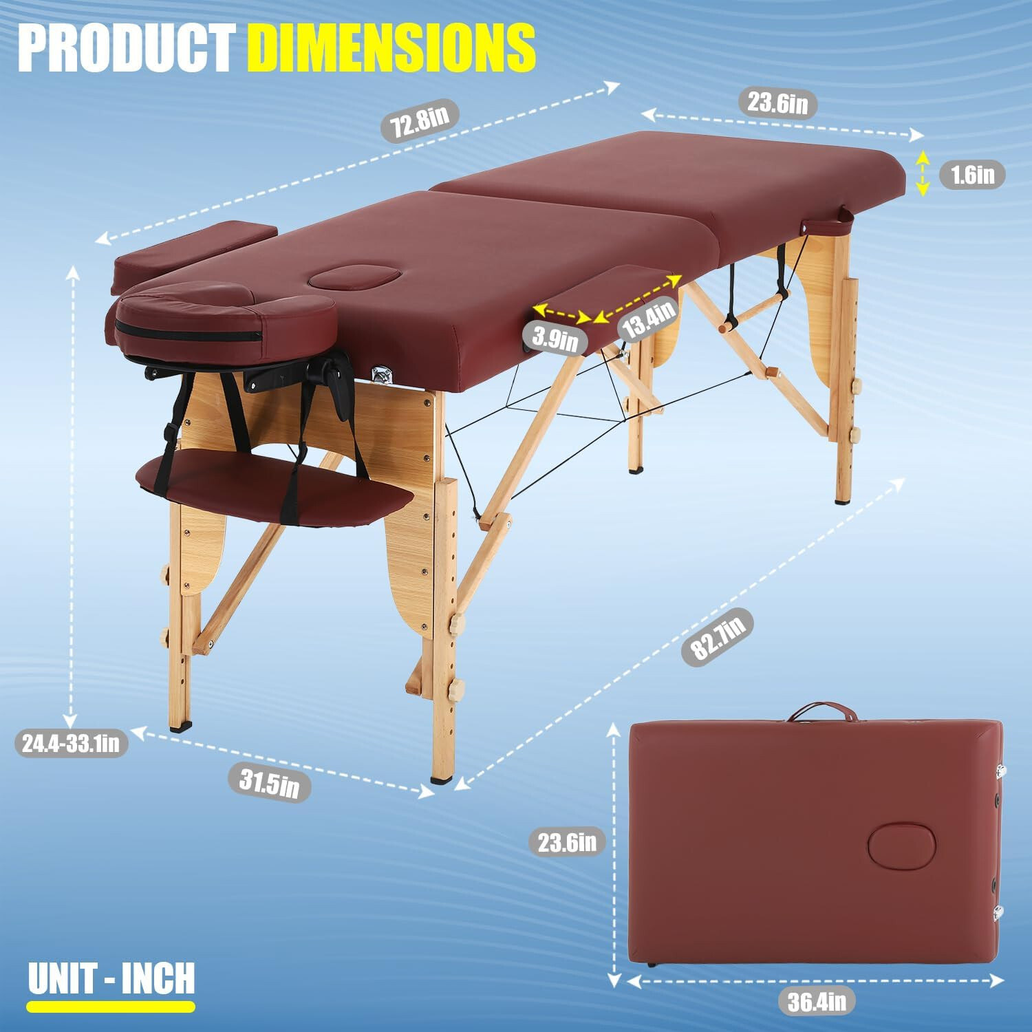 Massage Table Massage Bed Spa Bed 73" Long Portable 2 folding W/ Carry Case