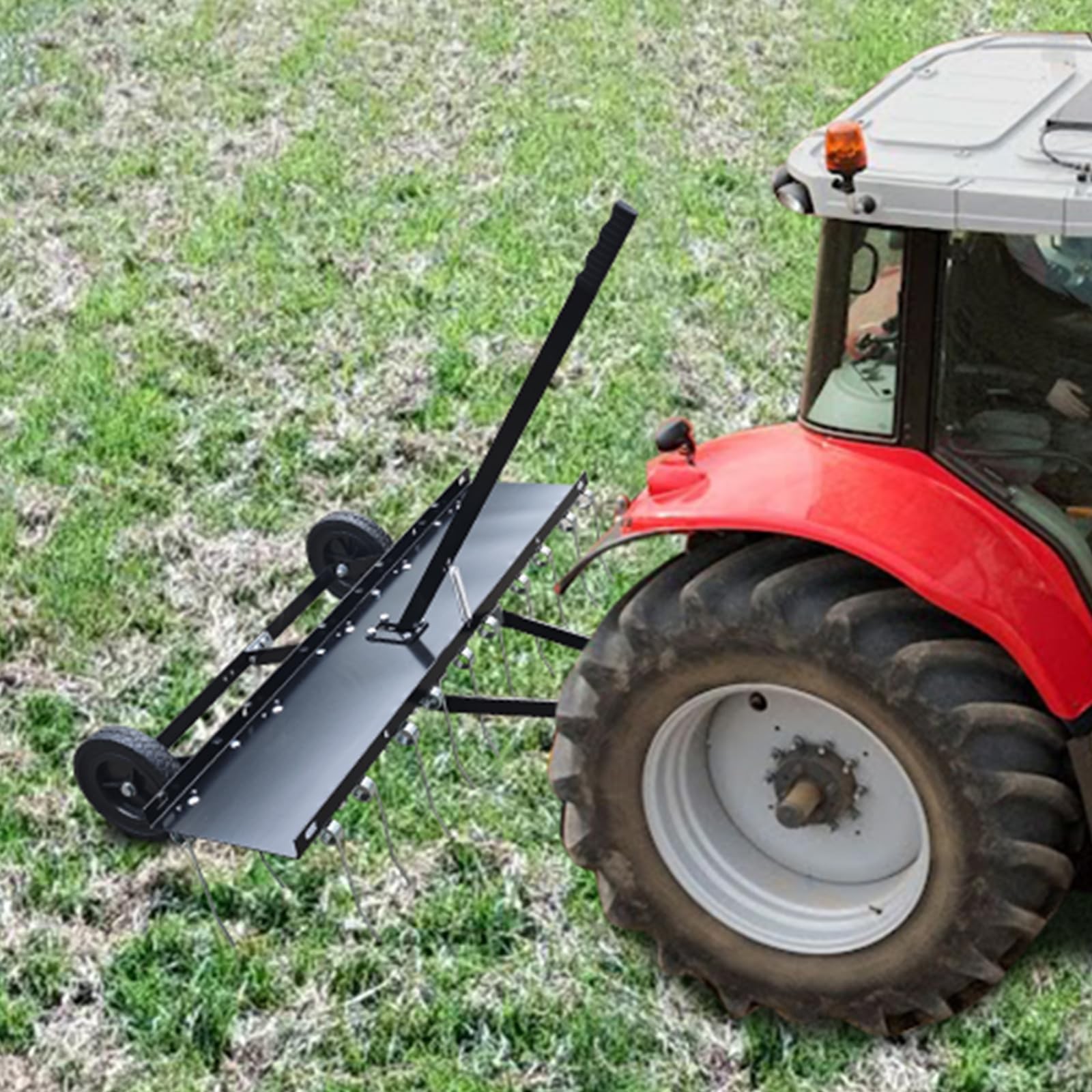 48" Tow-Behind Lawn Dethatcher Rake ATV Tractor 24 Tines 8" Solid Wheels Yard
