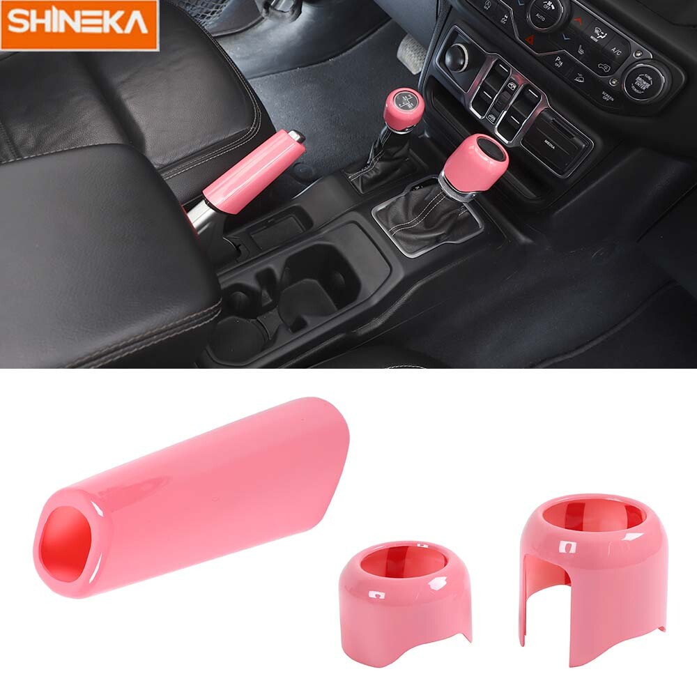 Pink Handbrake Brake &4WD Gear Shift Knob Trim Cover for Jeep Wrangler JL JT 18+