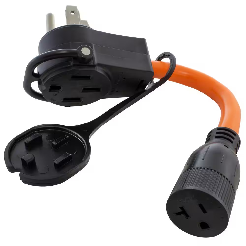 1 Ft. 50 Amp 14-50 Piggy-Back Plug to Household 15/20 Amp Connector Adapter Cord