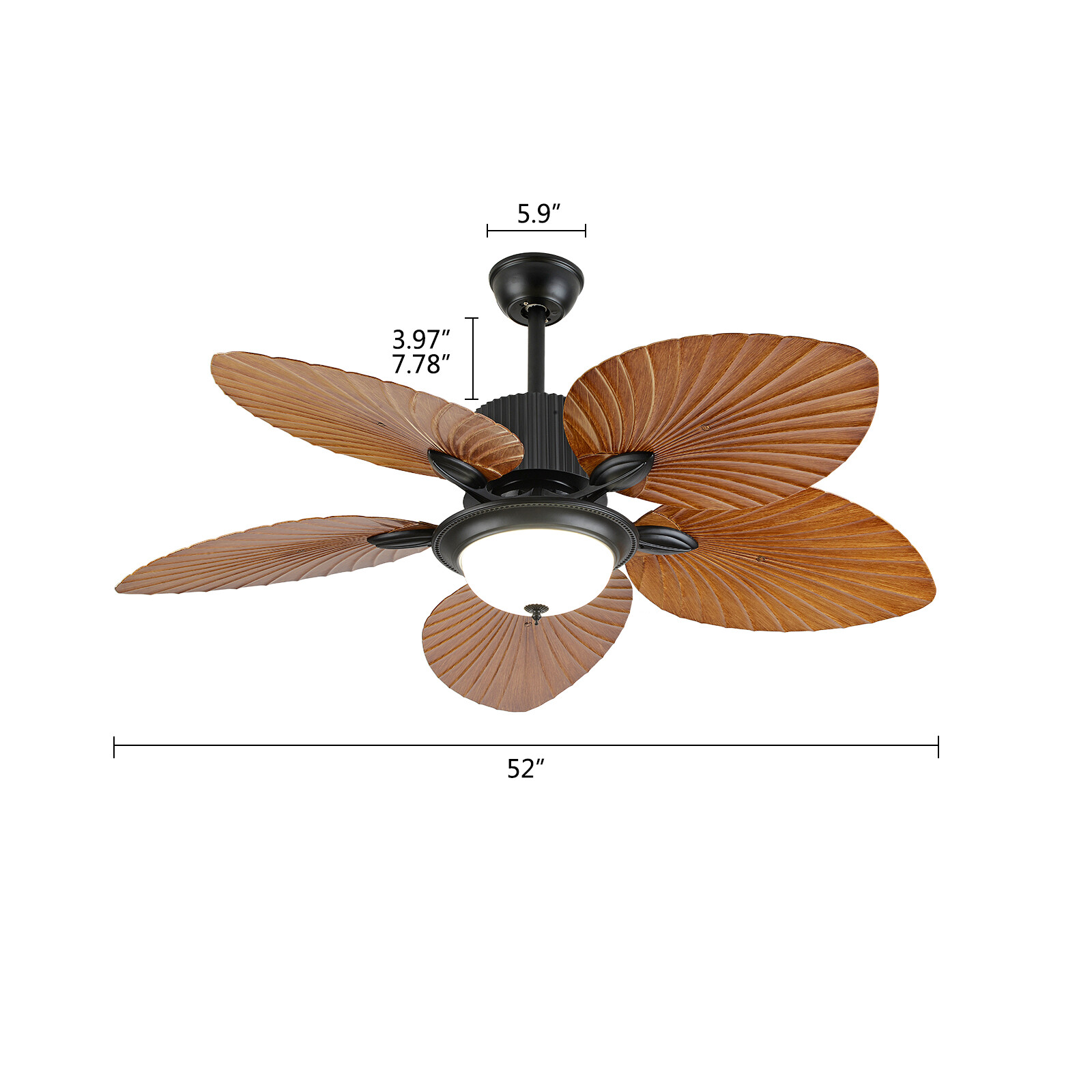 Ceiling Fan Light 52" Tropical Palm Leaf Blades Chandelier Dimmable & Remote